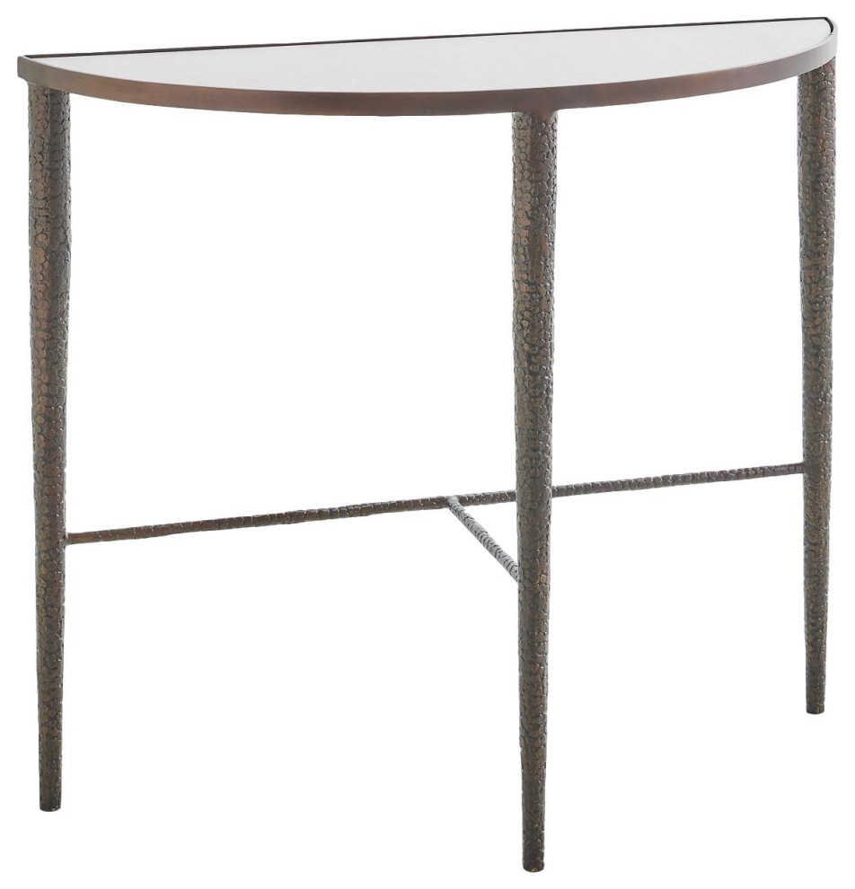 Classic Demilune Hammered Bronze Console Table White Marble Minimalist