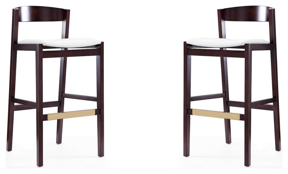 Set of 2 Retro Bar Stool, Padded Seat With Golden Footrest & Curved