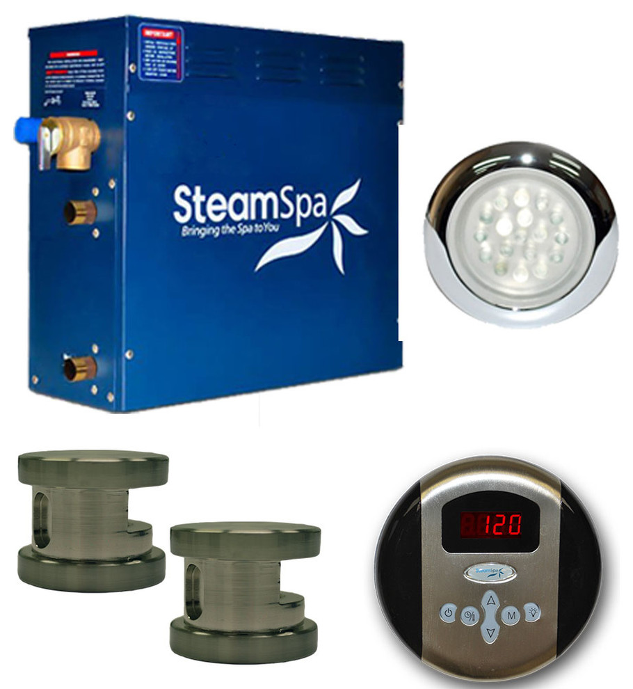 Steam Spa Indulgence Package for Steam Spa 12 KW Generators, Polished Brass