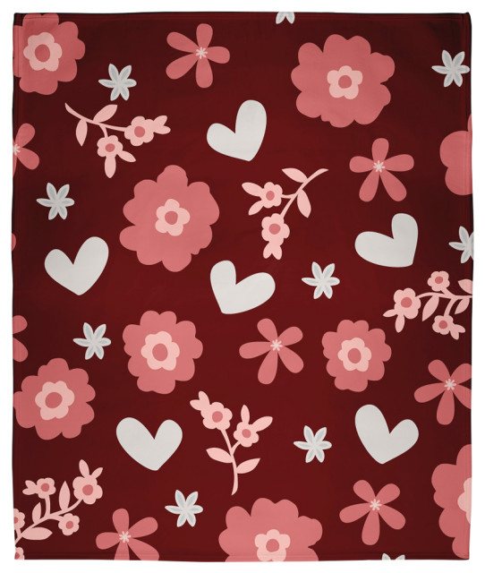 60x80" Flowery Love Valentine's Throw Blanket, Red
