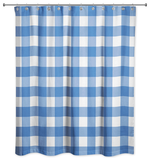 Light Blue Buffalo Check 71x74 Shower Curtain Farmhouse Shower
