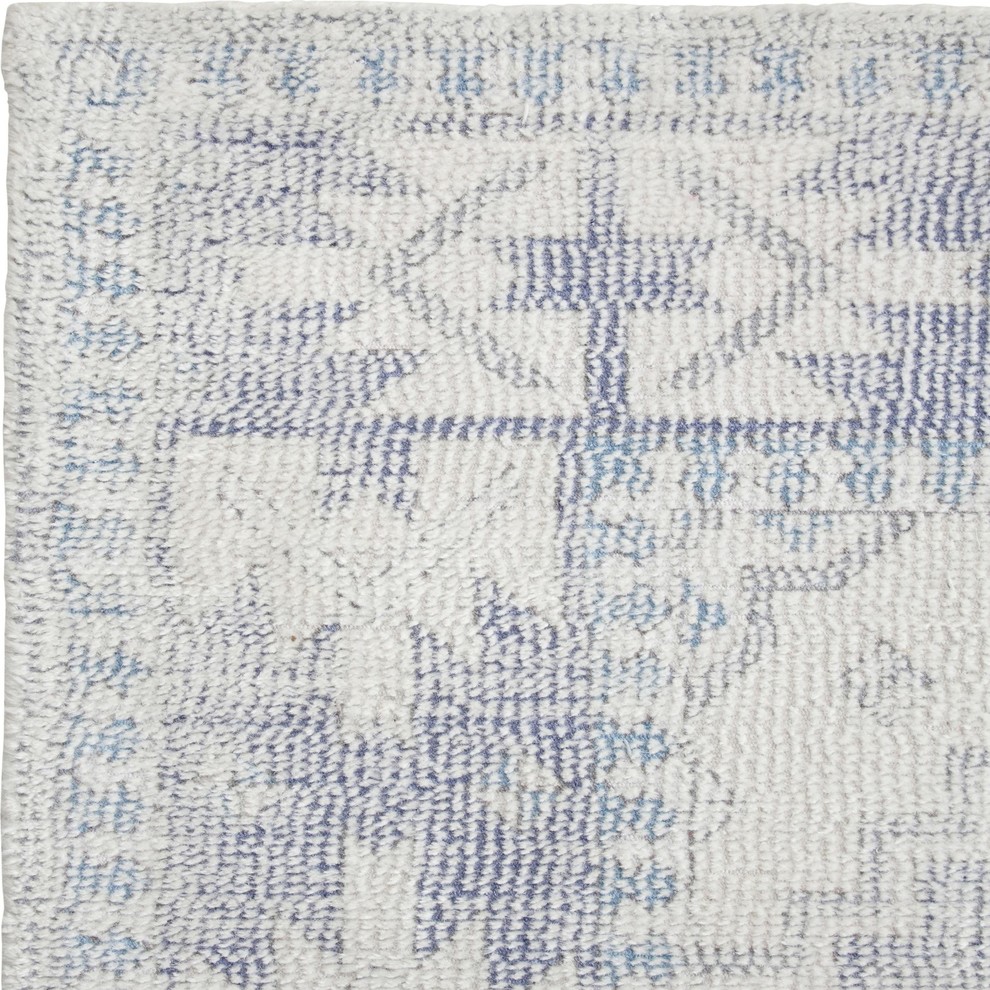Lambeth Blue and White Vintage-Style Geometric Rug, 5'x8'