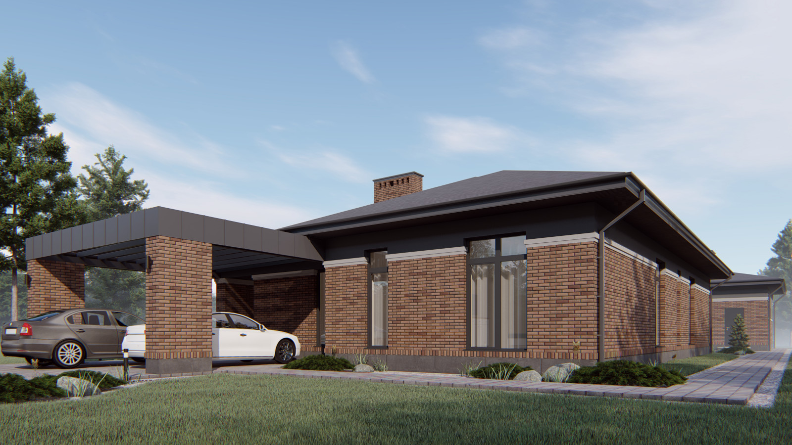 Проект одноэтажного дома с отдельным домом для подростка