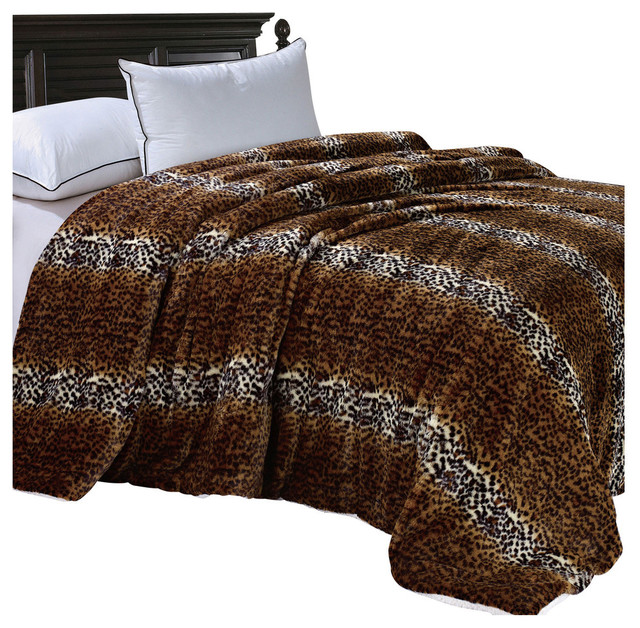 Cheetah Faux Fur and Sherpa Blanket, Queen Contemporary Blankets