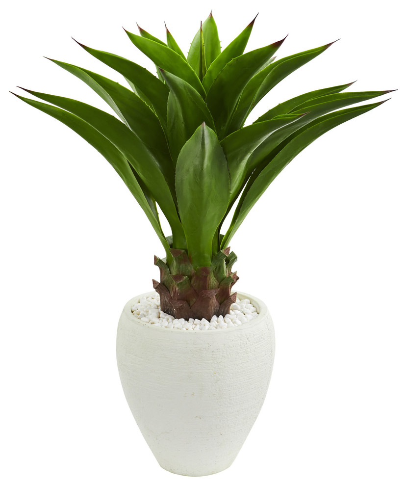 Agave Artificial Plant in White Planter Contemporary Artificial