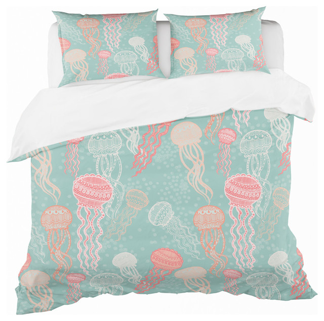 Jellyfish Pattern Nautical And Coastal Duvet Cover Set Beach