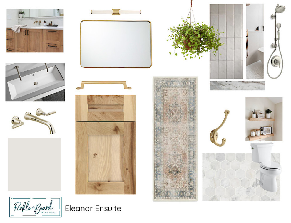 Inspiration for a mid-sized transitional master bathroom in Providence with shaker cabinets, light wood cabinets, white tile, ceramic tile, white walls, marble floors, a trough sink, engineered quartz benchtops, grey floor, a hinged shower door, white benchtops, an enclosed toilet, a double vanity, a built-in vanity and timber.