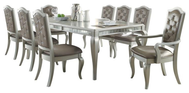 ACME Francesca Rectangular Dining Table with Mirror Trim in Champagne Silver