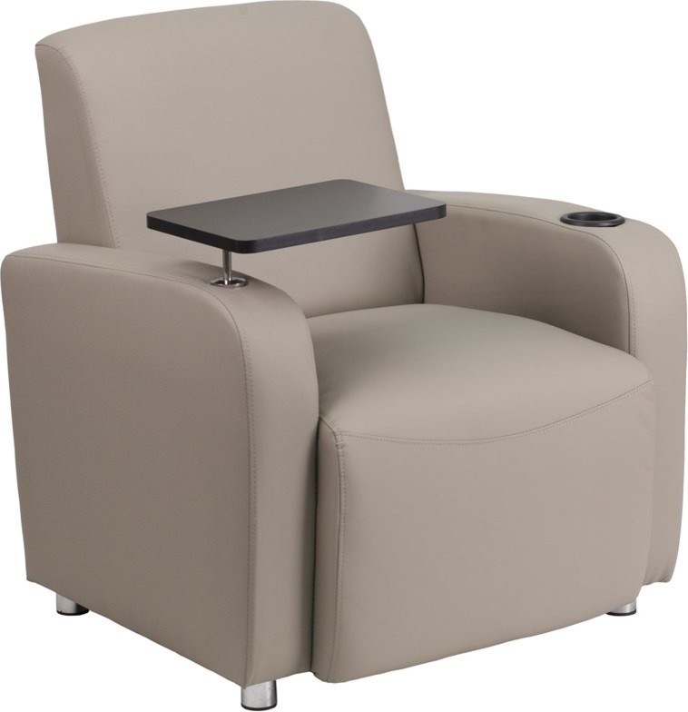 Brielle Gray Leather Chair With Tablet Arm, Chrome Feet