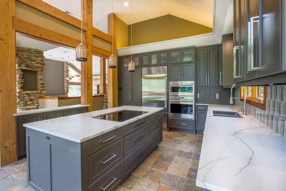 Example of a transitional kitchen design in New York