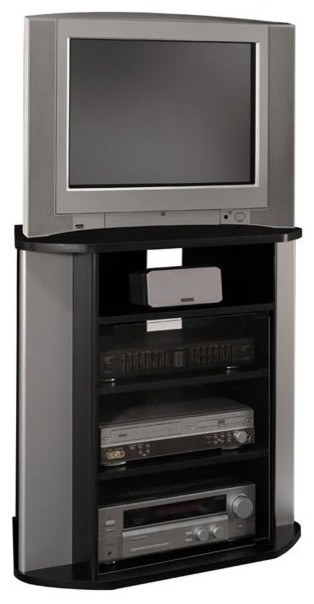 Bush Furniture Visions Tall Corner Tv Stand In Black And Metallic
