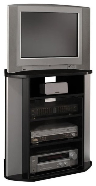 Bush Visions Corner Tv Stand In Black With Metal Silver Finish Bush Visions Corner Tv Stand In Black With Metal Silver Finish