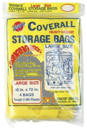Warp's® CB-40 Original Heavyweight Large Storage Bags, 40" x 72", Yellow, 4-Pack