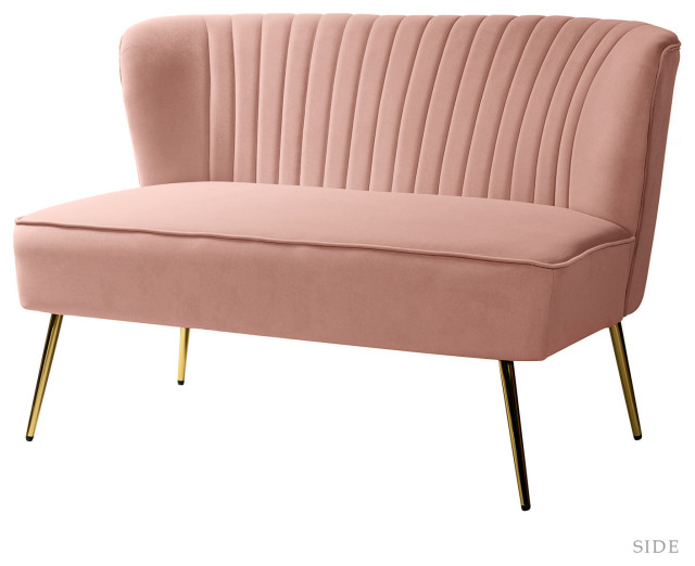 Velvet Tufted Loveseat Sofa With Golden Base, Pink