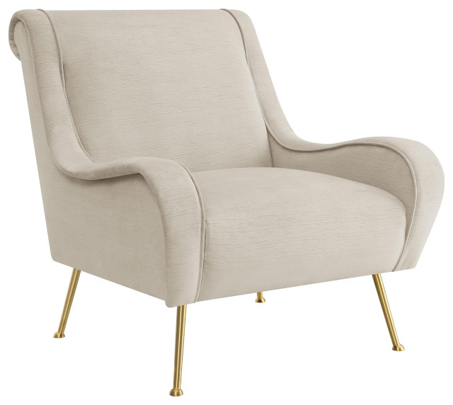 Unique Accent Chair, Gold Legs & Curved Flared Body With Padded Seat Midcentury Armchairs