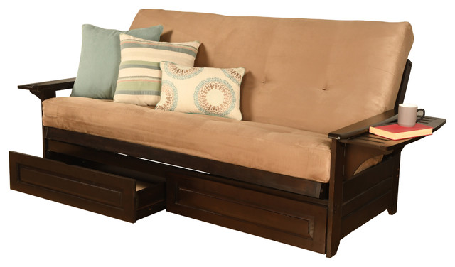 Mesa Frame Futon With Espresso Finish, Storage Drawers ...