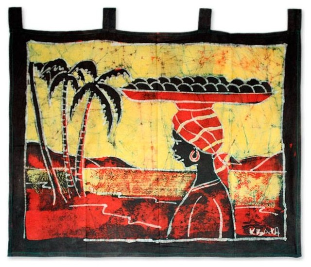 Orange Seller Batik Wall Hanging Tropical Tapestries By Novica