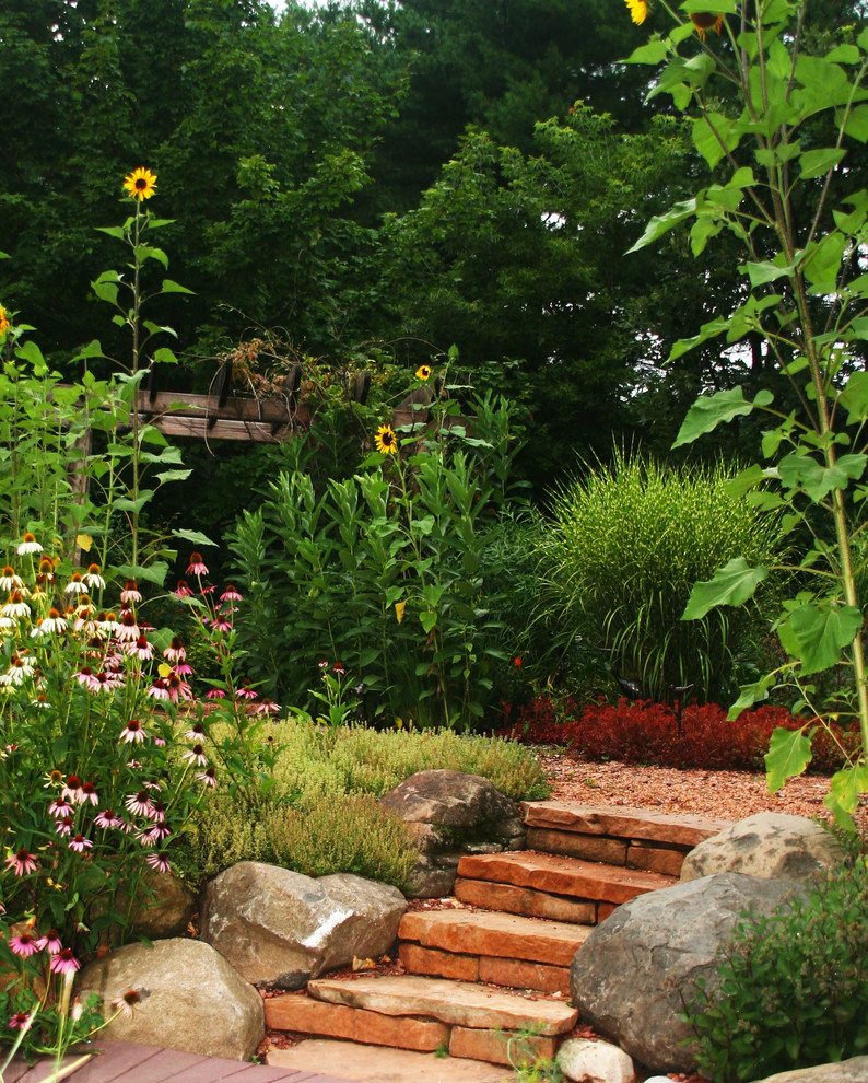 Inspiration for a small backyard stone landscaping.