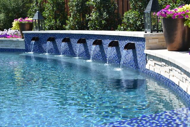 Multi Level Cascading Pool and Spa with Resort-Like Outdoor Living contemporary-swimming-pool
