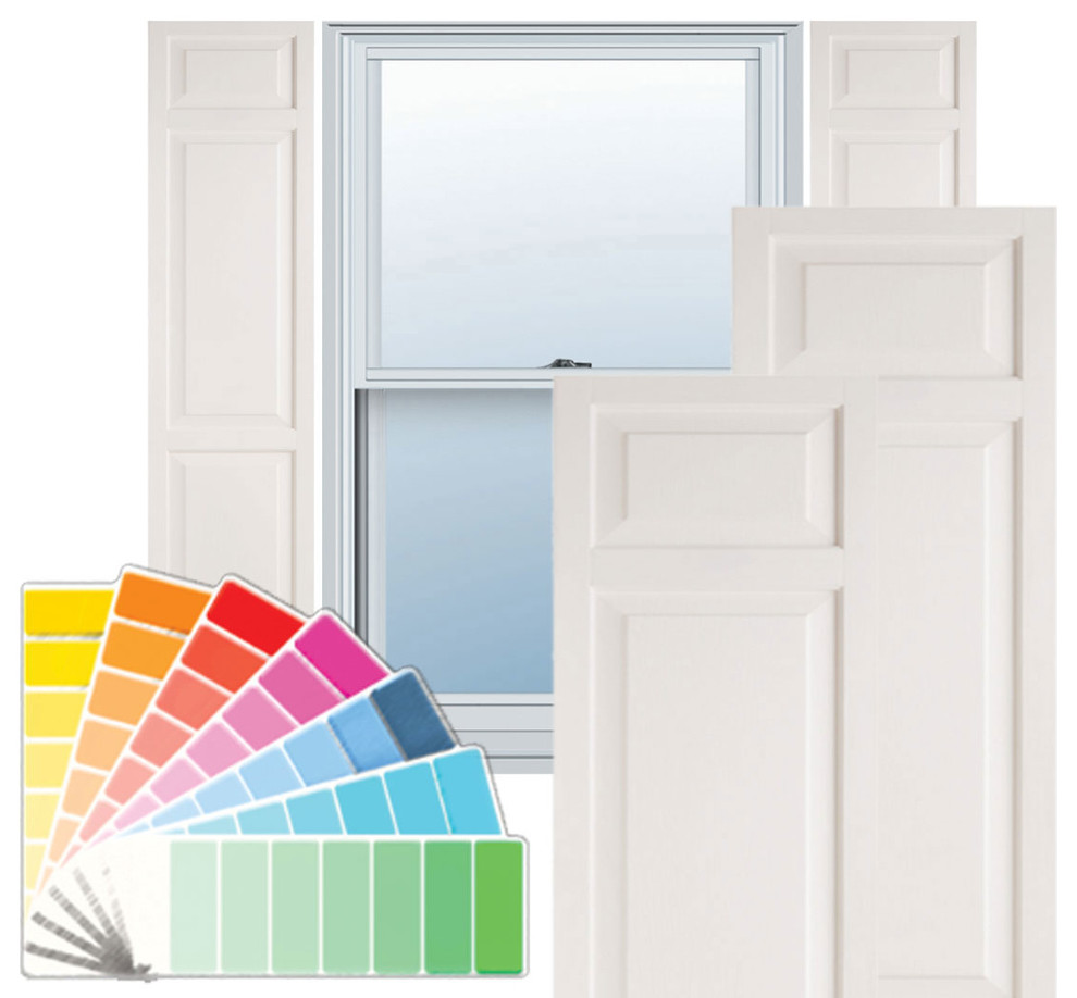 Builders Choice Vinyl Raised Panel Window Shutters, w/Instl. (Pair), Paintable, 14 1/2" x 80