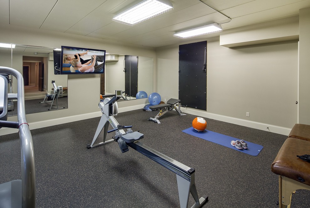 This is an example of a transitional home gym in Minneapolis.