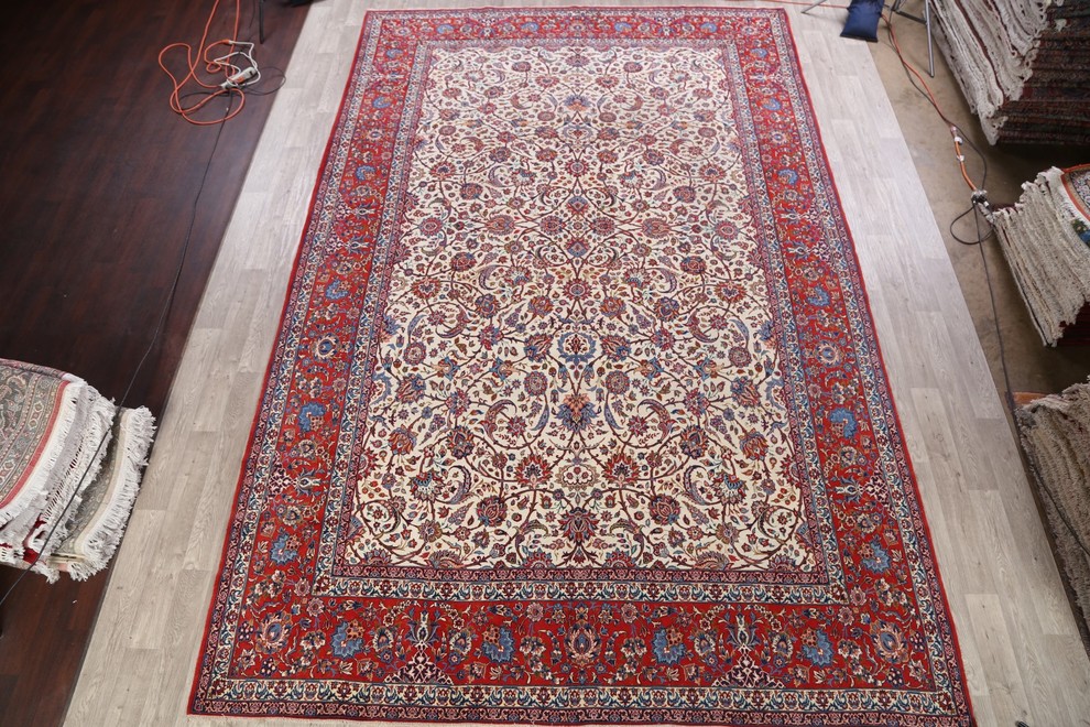 Consigned, Antique Floral Hand Made Persian Oriental Rug, Beige, 15'7