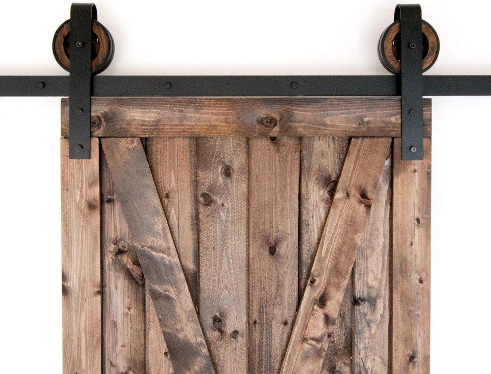 Black Rustic Slide Barn Door Closet Hardware Set, 5ft, 2 Roller