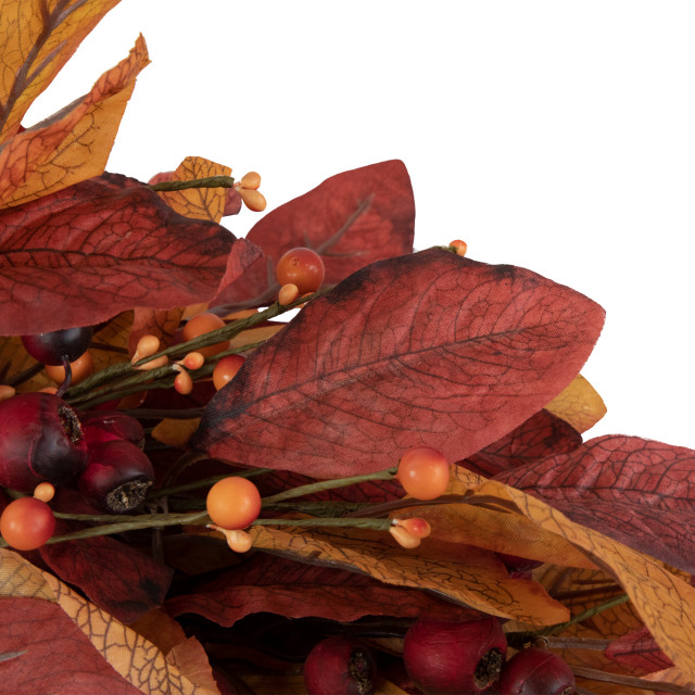 Berries with Leaves Artificial Fall Harvest Twig Wreath 24-Inch Unlit ...