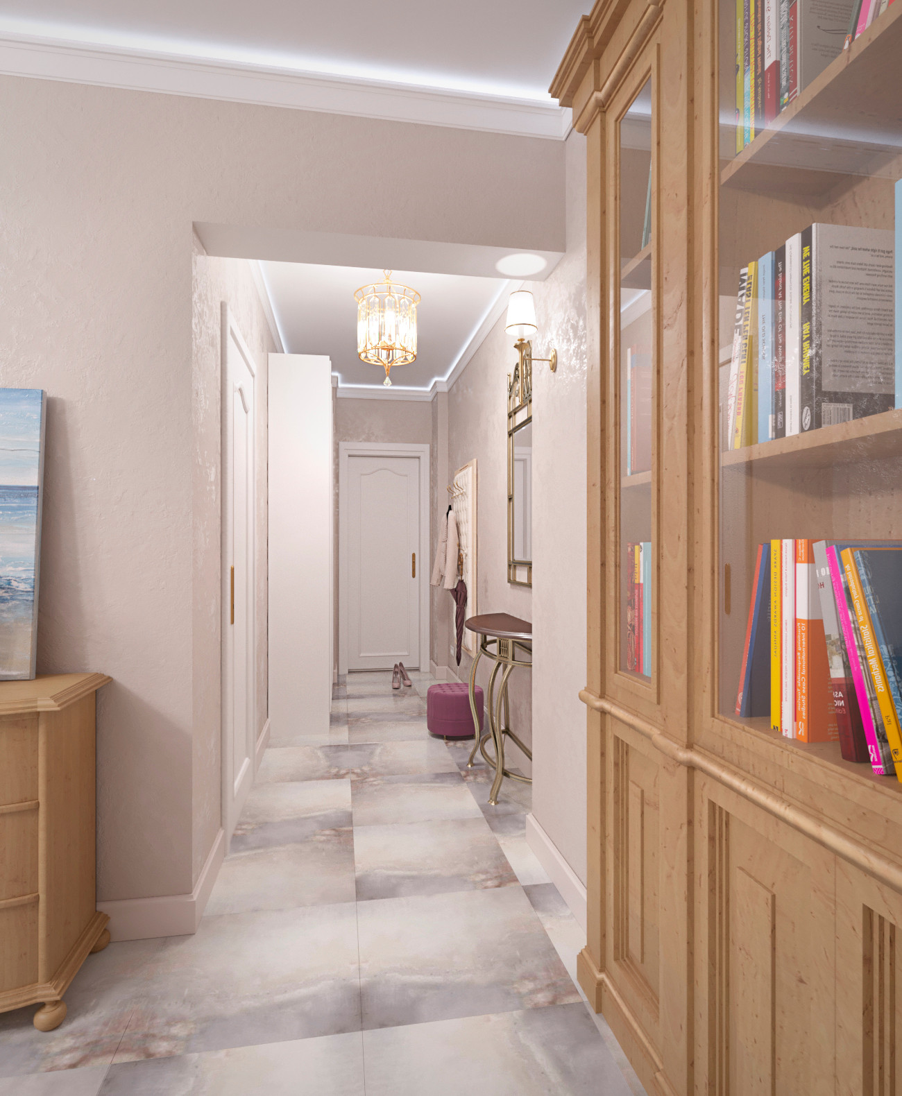 Коридор 15 кв. метров, вид на прихожую и входную дверь