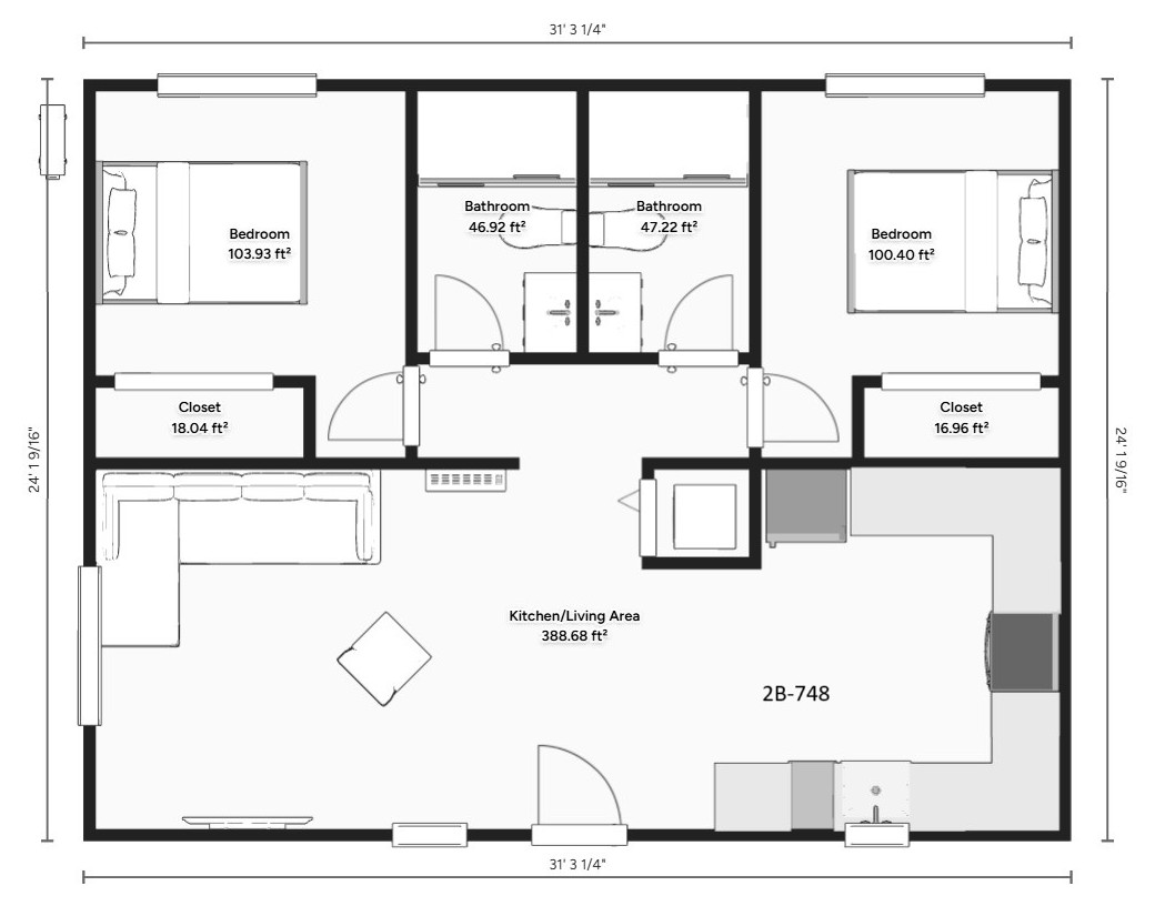 Two Bedroom Floorplans 2B-748