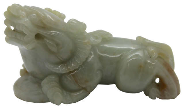 Natural Chinese Green Jade Carved Dragon Statue Feng Shui Decor