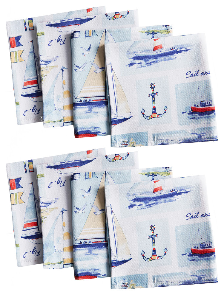 Multi Elrene Home Fashions Sail Away Nautical Stain Resistant Indoor Outdoor Napkin Set of 8 17” x 17 8-Pack