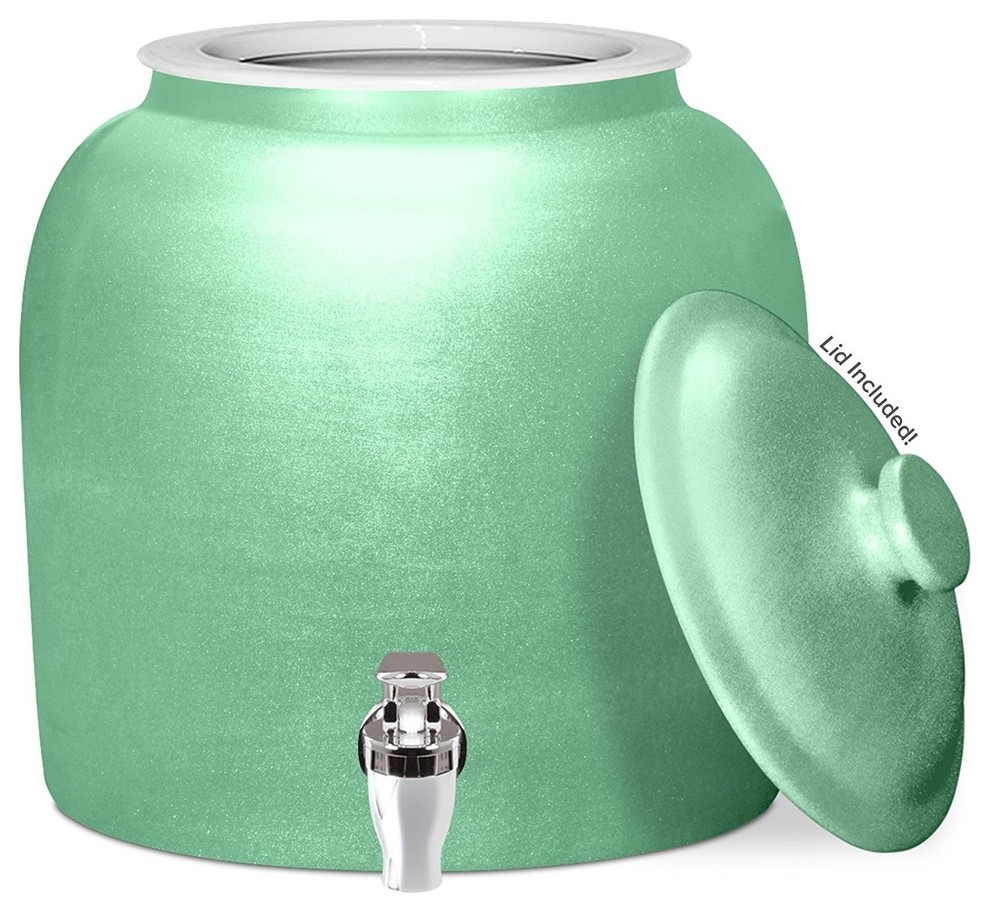 Brio Porcelain Water Dispenser Crock with Faucet, Polished Green