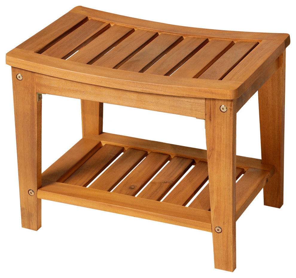 Modern Natural Solid Acacia Wood Sturdy Bathroom Shower Bench