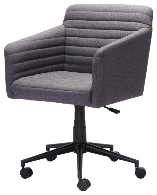 Modern Work Desk Chair Dark Gray Fabric Black Painted Steel Base Modern Work Desk Chair Dark Gray