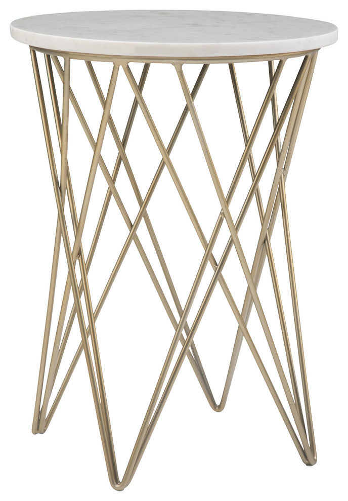 Sandy Modern Industrial 16" Wide Metal Accent Side Table, White, Gold