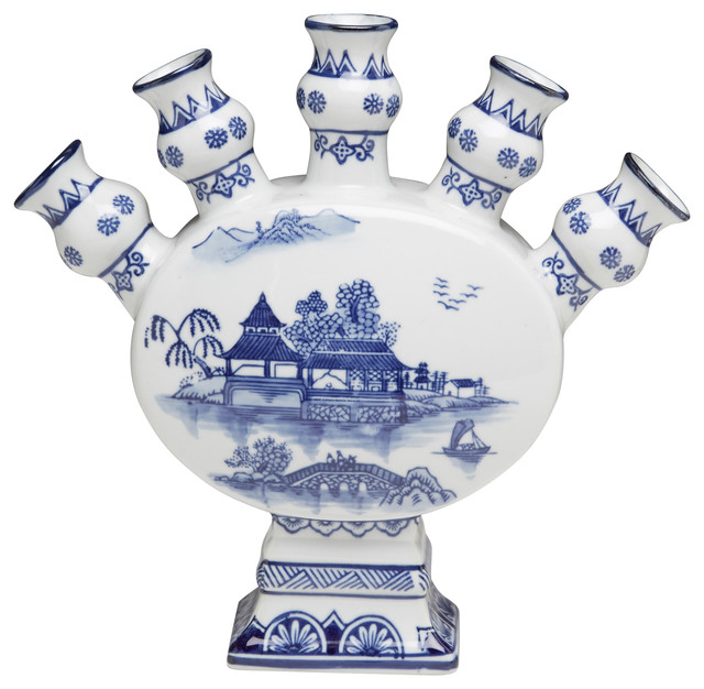 Five Finger Blue and White Vase Asian Vases by Orchard Creek Designs