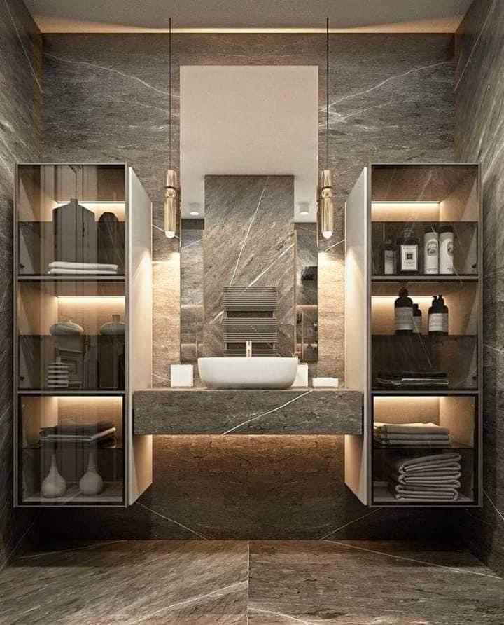 Immagine di una stanza da bagno padronale moderna di medie dimensioni con mobile bagno sospeso