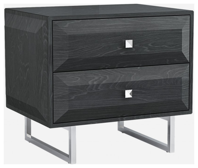 HomeRoots Contemporary High Gloss Slate Gray and Chrome Nightstand, 27 — free download