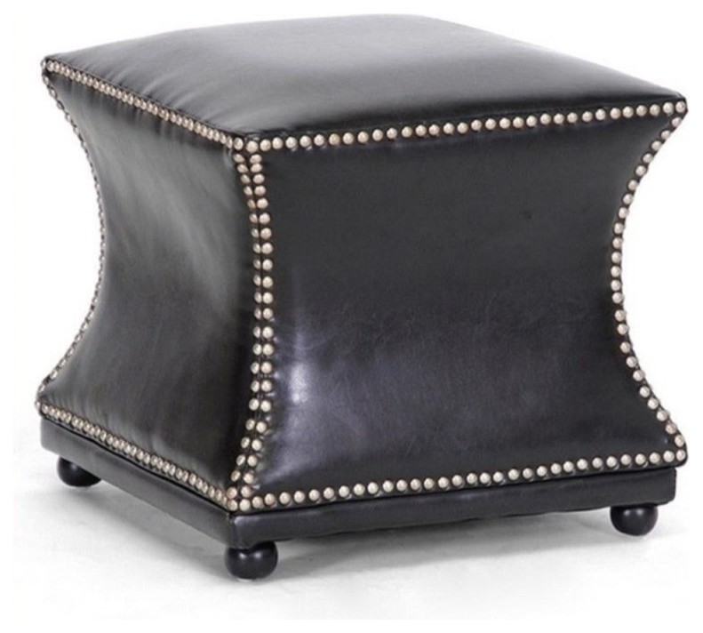 Bowery Hill Leather Ottoman in Dark Brown