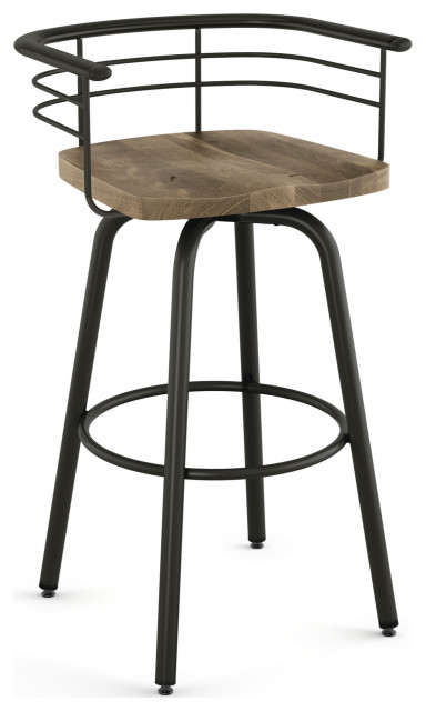 Amisco Brisk Swivel Counter and Bar Stool, Beige Distressed Wood / Dark Brown Semi-Transparent Metal, Counter Height