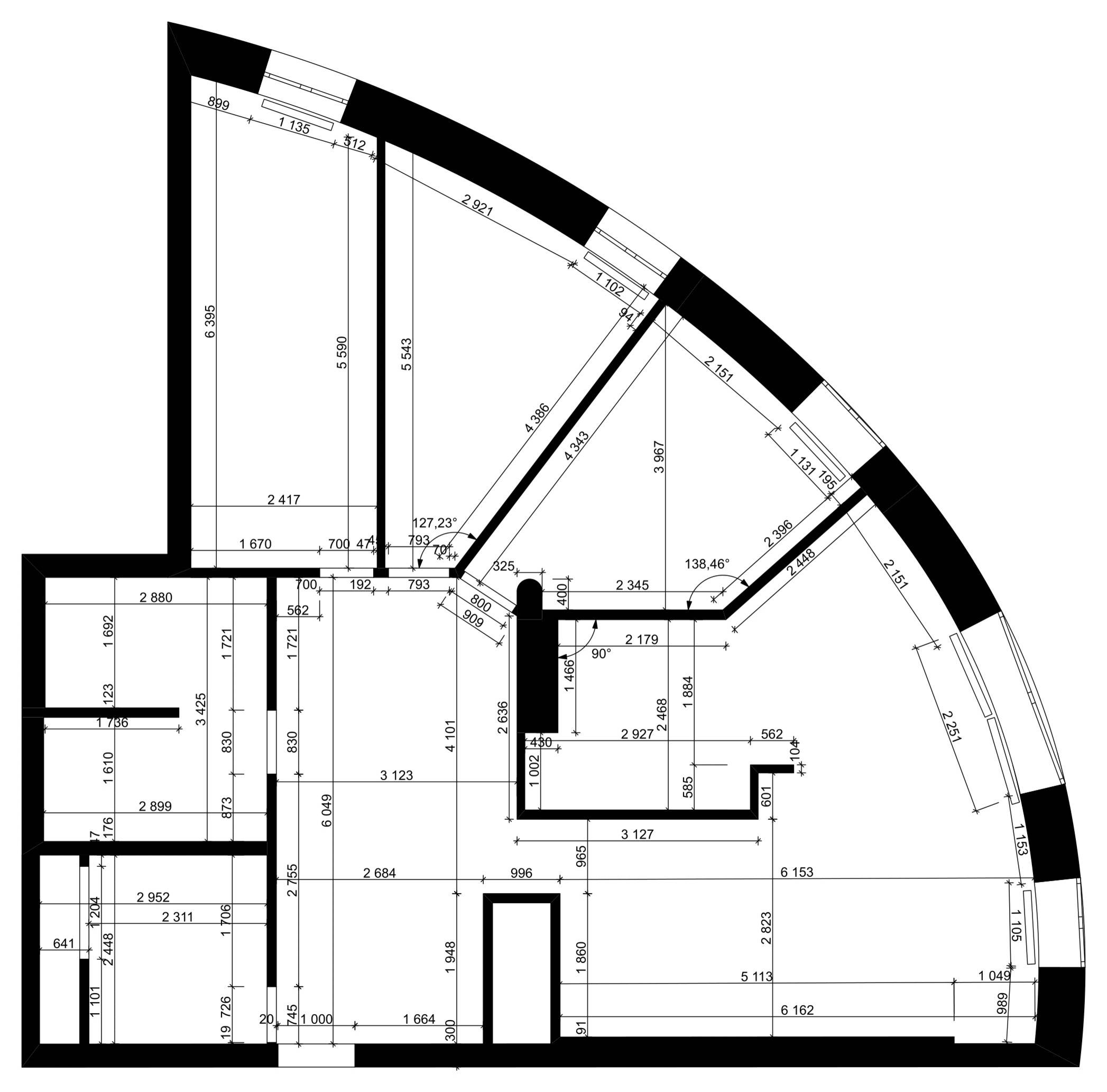 Поиск планировки: Квартира в форме четвертинки пиццы — 3 плана | Houzz  Россия