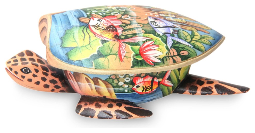 Sea Turtle Wood Jewelry Box, Indonesia Beach Style Jewelry Boxes