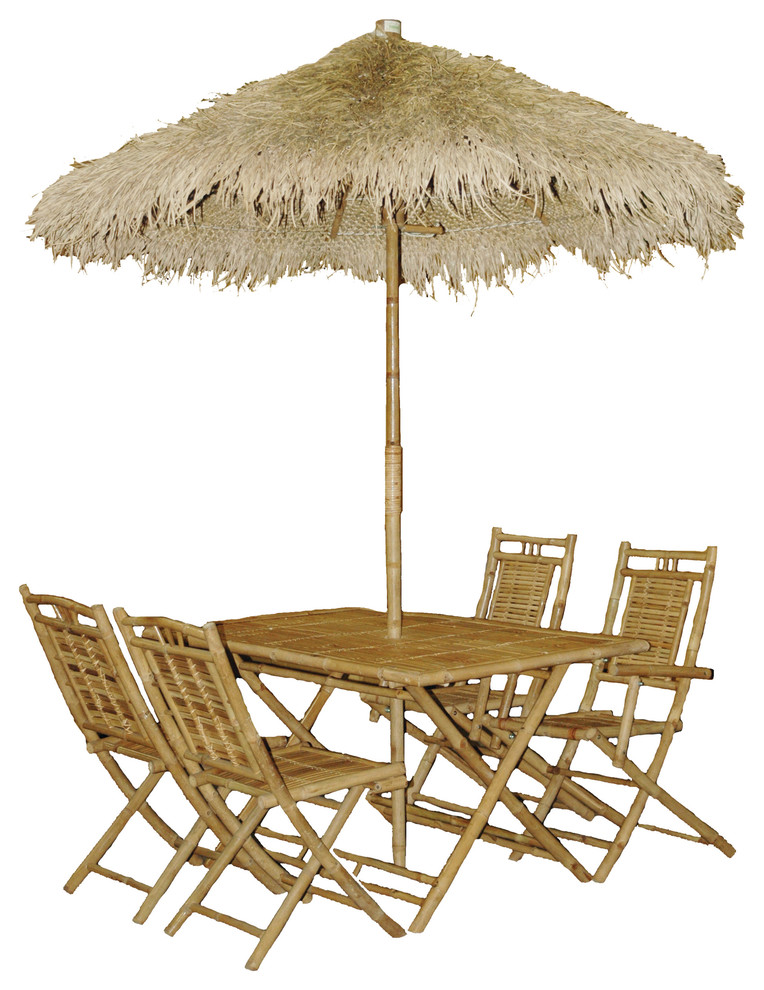 Bamboo Large Palapa Family Patio Set Tropical Outdoor Dining