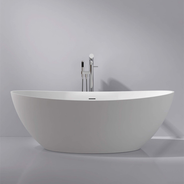 ADM Oval Freestanding Bathtub, White, 70.9" Contemporary Bathtubs