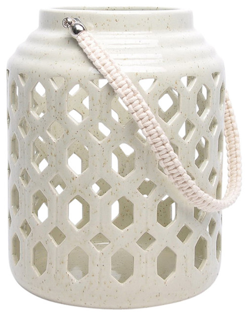 Voguish Geometric Pattern Ceramic Candle Lantern Transitional
