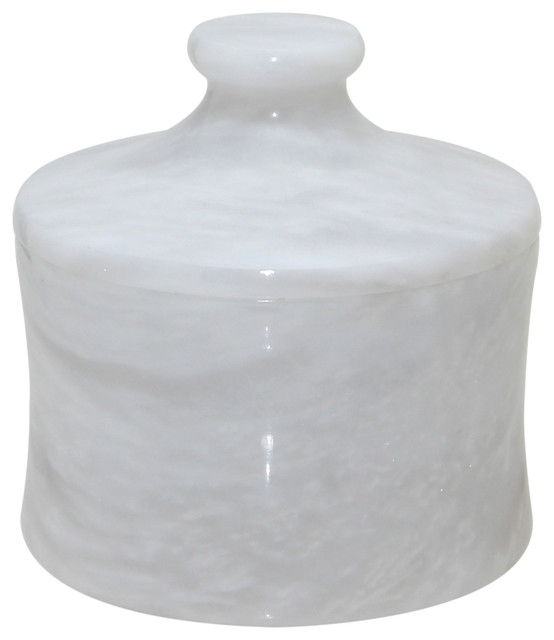 Vinca Collection Pearl White Marble 4" x 4" Cannister
