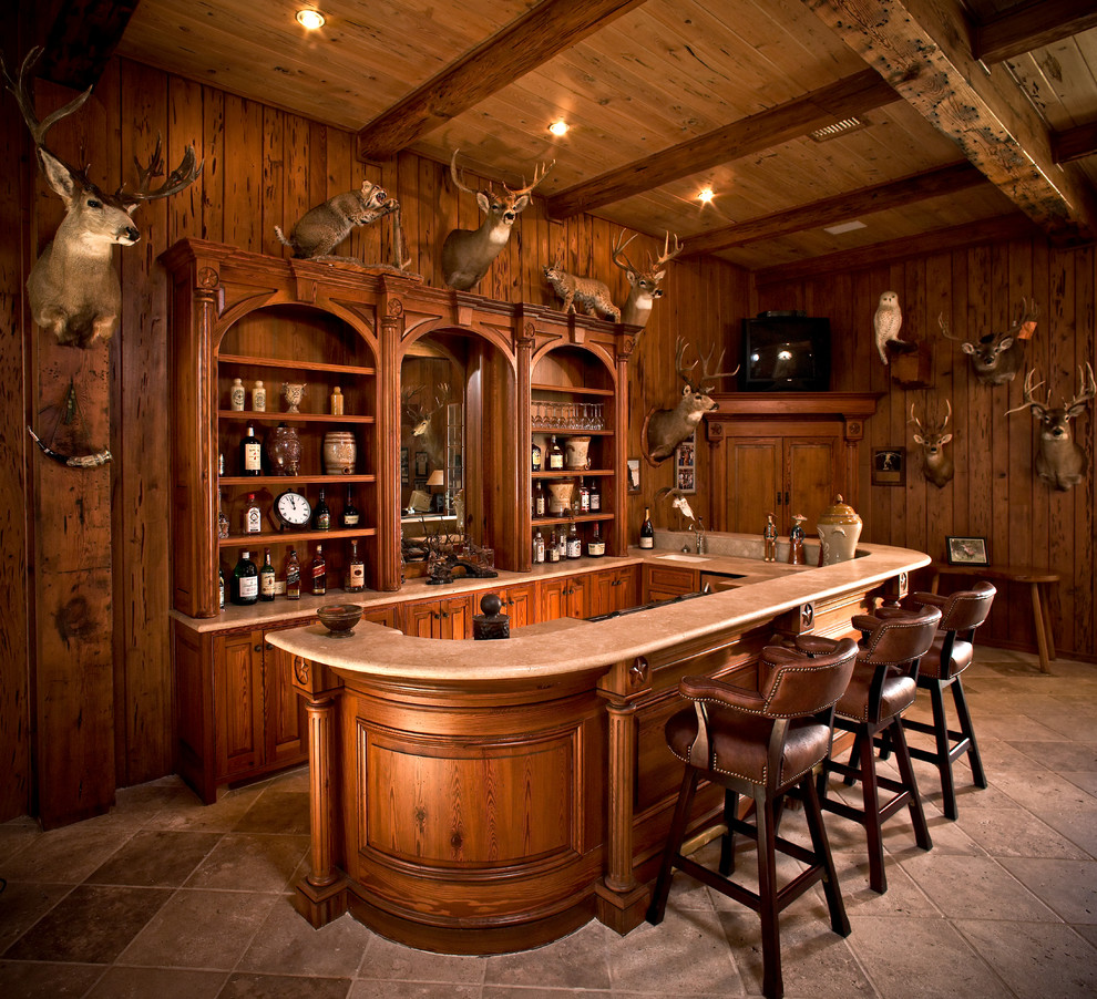 West Texas Traditional Ranch Rustic Home Bar Houston by Osborne