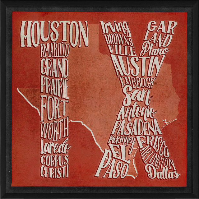 Texas State Abbreviation Framed Print, Large Contemporary Prints
