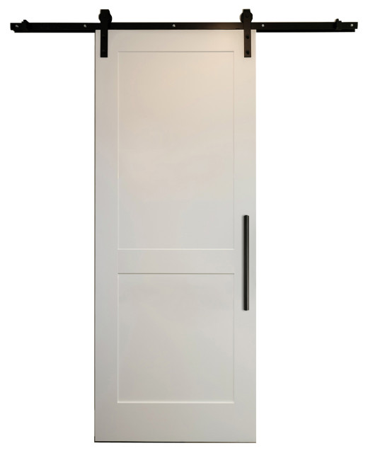 White 2 Panel Shaker Sliding Barn Door Hardware Sliding Kit